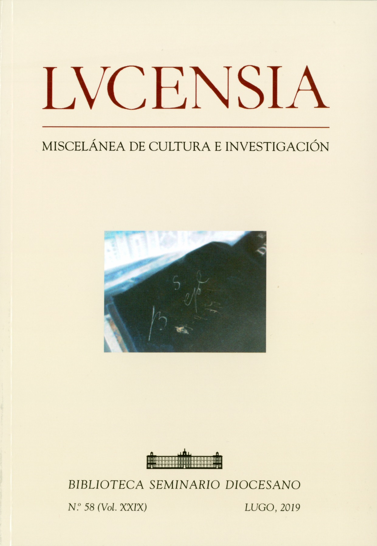 LVCENSIA 1.	350 anos da Ofrenda ao Santísimo Por Gonzalo Francisco Fernández Suárez 2.	Lecturas y lectores de la Biblioteca Pública Episcopal de Lugo (1771-1835) Por Óscar González Murado 3.	Orixe, evolución e reconstrución do “Priorado Santiaguista de Vilar de Donas” (II) Por José Ángel Santos Ferro  4.	Arquitectura popular urbana de Monforte de Lemos Por Ernesto Iglesias Almeida  5.	Testamentos de obispos de la Diócesis de Lugo en la Edad Moderna: Fernando de Vellosillo (s. XVI), Juan Bravo (s. XVII) y Lu